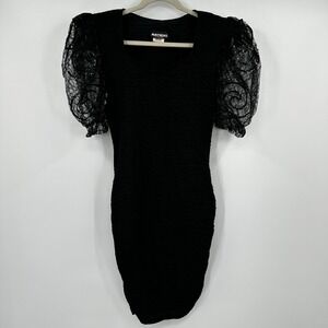 Vintage Mayvens of California Black Sequin Puff Sleeve Lace Sequin Dress Size 10